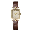 GEDI luxury square quartz watch with gold dial and brown crocodile leather strap - Gold Case Gold Dial Bamboo Brown Strap