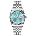 Orologio al quarzo da donna con quadrante blu ghiaccio e cinturino in acciaio argento - Cassa Argento Quadrante Blu Cinturino Argento