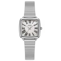 Silver square ladies watch with mother-of-pearl dial and elastic metal strap - Silver Case White Mother of Pearl Dial Silver Band
