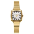 Champagne gold square watch with pearl dial and flexible brushed metal expansion band - Gold Case White Mother of Pearl Dial Gold Band