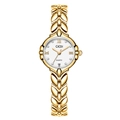GEDI elegant gold wheat ear link quartz watch for women with date window and white dial - Gold Case White Dial Gold Band
