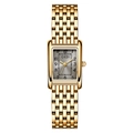 Montre à quartz dorée élégante pour femmes avec bracelet vintage et boîtier rectangulaire - Coque Ip Dorée Surface Grise Bande Dorée