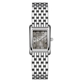 Women's vintage square silver watch with a grey sunburst dial and metal link bracelet - Silver Case Grey Dial Silver Band