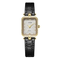 Elegant vintage square quartz watch with black crocodile leather strap and gold case - Gold Case White Dial Bamboo Black Strap