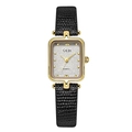 GEDI vintage square quartz watch with gold case and black textured leather strap - Gold Case White Dial Snake Black Strap