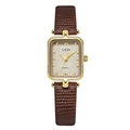 GEDI vintage women quartz watch with gold rectangular case and brown leather strap - Gold Case Gold Dial Snake Brown Strap