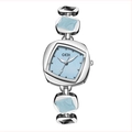 Women's quartz watch with light blue mother of pearl dial and silver geometric band - Silver Case Blue Dial (Silver Strap)