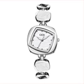 GEDI irregular silver watch for women with mother of pearl dial and geometric links - Silver Case White Dial (Silver Strap)