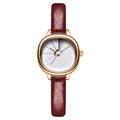 Montre à quartz élégante en or rose pour femme avec cadran blanc et bracelet cuir bordeaux - Boîtier Or Rose Cadran Blanc Bracelet Rouge