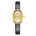 Montre GEDI vintage ovale pour femme avec cadran doré et bracelet en cuir noir - Boîtier Doré Cadran Doré Bracelet Noir