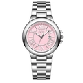 GEDI luxury silver steel watch with a soft pink dial and date window for women - Silver Case Pink Dial
