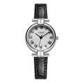 Elegant women's quartz watch with silver roman dial and black crocodile leather strap - Silver Case White Dial Black Strap