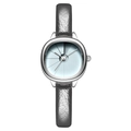 Montre minimaliste femme avec bracelet cuir gris et cadran bleu en dégradé - Boîtier Blanc Cadran Bleu Clair Bracelet Gris