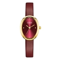 Montre ovale dorée rétro avec cadran bordeaux et bracelet en cuir assorti pour femme - Boîtier Doré Cadran Rouge Bracelet Rouge Cerise