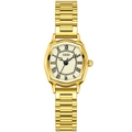 Elegante reloj tonneau dorado para mujer con números romanos y brazalete de eslabones - Caja Dorada Esfera Dorada