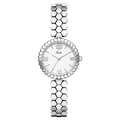 Women's silver watch with honeycomb link band and white dial featuring bee logo - Silver White Dial