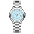 Silver stainless steel watch with light blue dial and Roman numerals Roman date window - Silver Case Blue Dial
