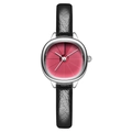 Montre à quartz pour femme avec cadran rouge texturé et bracelet en cuir noir - Boîtier Blanc Cadran Rouge Pastèque Bracelet Noir