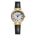 Elegant vintage women's watch with white Roman dial and black embossed leather strap - Gold Case White Dial Black Strap
