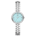 Elegant silver honeycomb bracelet watch for women with a light blue bee pattern dial - Silver Band Blue Dial