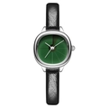 Montre à quartz vintage pour femme avec cadran vert et bracelet en cuir noir - Boîtier Blanc Cadran Vert Foncé Bracelet Noir