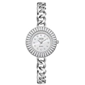 Silver quartz watch with chain bracelet and zircon-inlaid bezel on a white background - Silver Case White MOP Dial (Silver Strap)