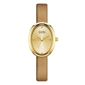 GEDI vintage oval gold watch with brown leather strap and minimalist dial for women - Gold Case Gold Dial Bronze Strap