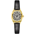Vintage gold tonneau quartz watch with grey Roman dial and black embossed leather strap - Gold Case Grey Dial Black Strap