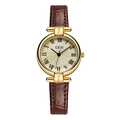 Elegant GEDI women's watch with brown leather strap and gold Roman numeral dial - Gold Case Gold Dial Coffee Strap
