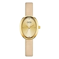 GEDI vintage oval gold watch with beige leather strap and minimalist champagne dial - Gold Case Gold Dial Apricot Strap