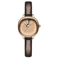 Vintage small quartz watch with rose gold case and brown leather strap for women - Coffee Case White Dial Dark Brown Strap