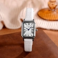 Classic rectangular quartz watch with white crocodile leather strap and silver steel case - Silver Case White Dial White Strap