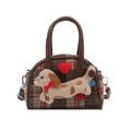 Mini borsa scozzese marrone con cucciolo di peluche e cuore per bambine e bimbi - Quadri Marroni