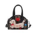 Mini borsa a quadri per bambini con cucciolo di peluche e pompon colorati vivaci - Quadri Nero