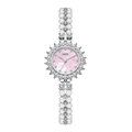 Elegant women's watch with pink mother-of-pearl dial and white double-row pearl bracelet - Standard / Silver Case Pink Dial Silver Band
