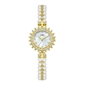 Elegant gold watch with white pearl bracelet strap and rose-patterned shell dial - Standard / Gold Case White Dial Gold Band