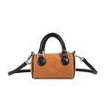 Mini orange corduroy bucket bag for kids with black leather handles and shoulder strap - Brown