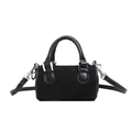 Mini black corduroy striped bucket bag for kids with sleek round handles and silver hardware - Black