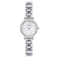 Silver watch with mother-of-pearl dial and rectangular crystal bracelet for women - Silver Case White MOP Dial (Silver Strap)