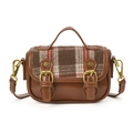 Petit sac à bandoulière en laine à carreaux pour fille avec boucles dorées chic - Marron