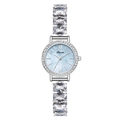 Silver quartz watch with blue mother of pearl dial and rectangular crystal bracelet - Silver Case Light Blue MOP Dial (Silver Strap)