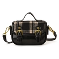 Sac bandoulière vintage pour filles en laine à carreaux noir et blanc à boucles dorées - Noir