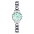 Silver quartz watch with mint green mother-of-pearl dial and zircon-set jewelry band - Silver Case Light Green MOP Dial (Silver Strap)