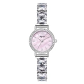 Elegant silver quartz watch with pink mother of pearl dial and zircon strap - Silver Case Pink MOP Dial (Silver Strap)