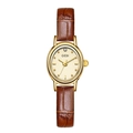 Gedi retro oval quartz watch with gold case and brown alligator grain leather strap - Gold Case Gold Dial Coffee Strap