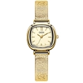 Elegant gold quartz watch for women with vintage cushion case and textured steel strap - Gold Case Gold Dial (Gold Mesh Band)