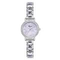 Elegant silver quartz watch with purple mother-of-pearl dial and zircon crystal strap - Silver Case Purple MOP Dial (Silver Strap)