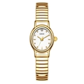 Elegant gold GEDI women's watch with white oval dial and stretchy spring band - Gold Case White Dial Gold Band