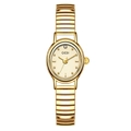 Elegant gold-tone women's quartz watch with an oval dial and stretch expansion band - Gold Case Gold Dial Gold Band
