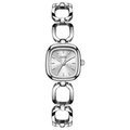 Elegante reloj de cuarzo cuadrado plateado con esfera mínima y correa de cadena ancha - Caja Plateada Esfera Blanca Correa Plateada